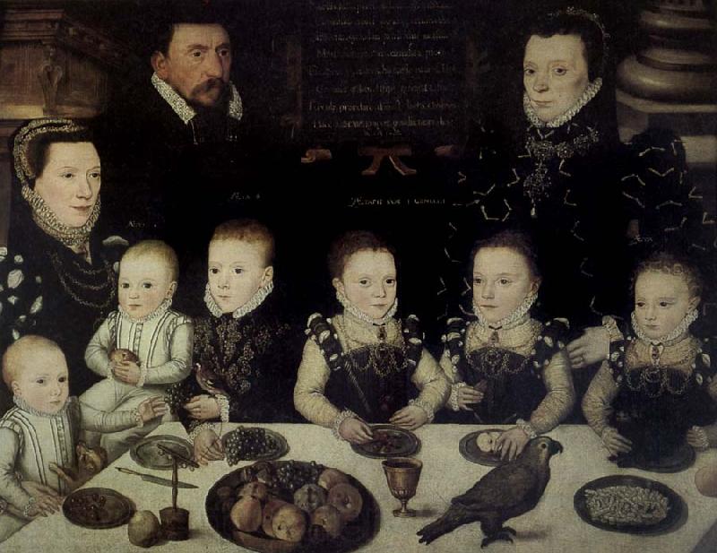 unknow artist Lord Cobham with his wife and her sister Jane and their six Children painted in 1567